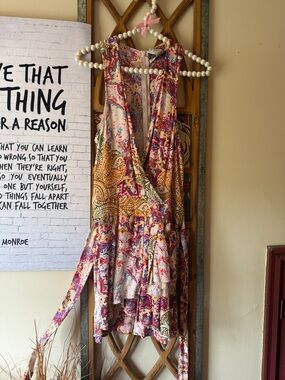 American Rag Asymmetrical Paisley Halter Dress in Cream, Pink and Gold